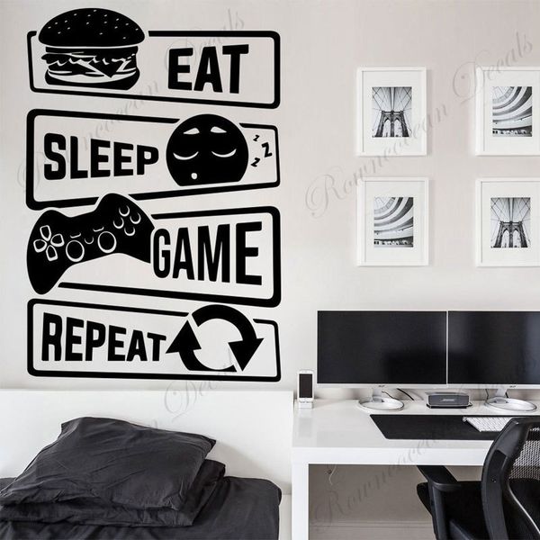 Eat Sleep Game Repeat Wall Sticker for Gamer Bedrooms and Gaming Spaces