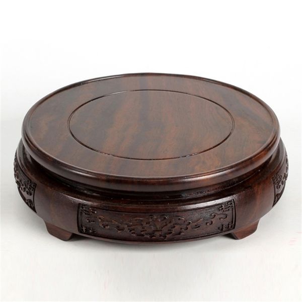 Ebony carved base with floral design, 7.8-24cm diameter, solid wood for vases, teapots, or aquarium stands