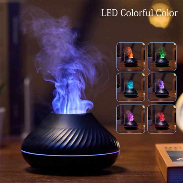 Electric volcanic flame aroma diffuser with LED night light and cool mist humidifier function