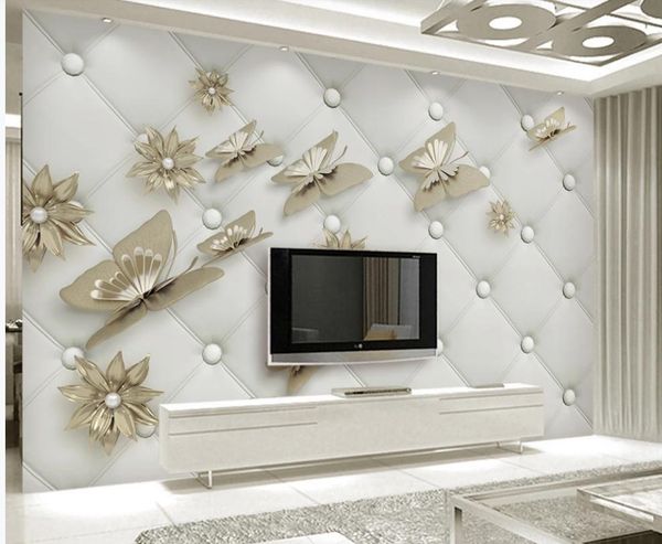 Elegant contemporary wallpaper featuring European floral designs with butterflies, perfect for living room TV and sofa backdrops