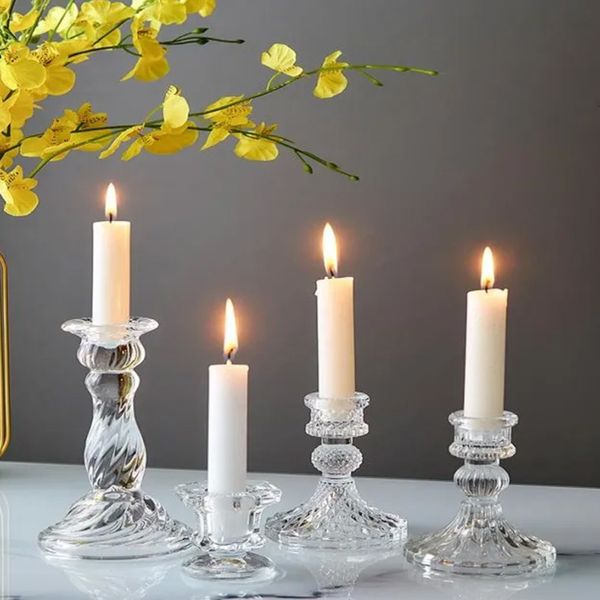 Elegant glass candle holders for romantic weddings and home table decor