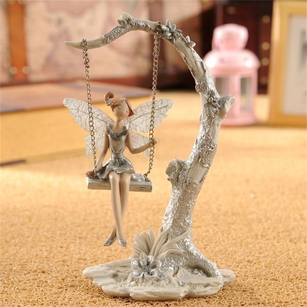 Elegant Mediterranean fairy home decor crafted from exquisite resin with a sweet swing design