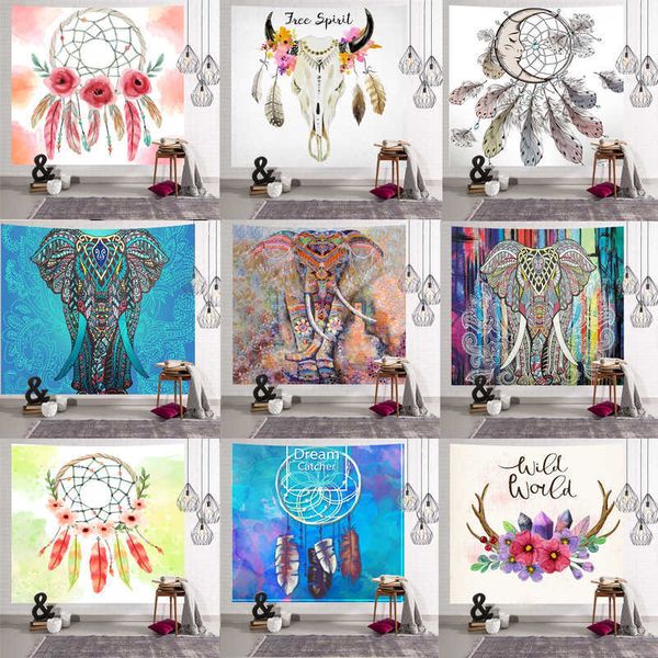 Elephant-themed tapestry wall hanging, a bohemian-style animal carpet for twin beds, perfect as hippie home decor or a bedspread