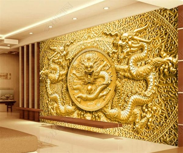 Embossed golden custom wallpaper for home decor, 3D wall mural design