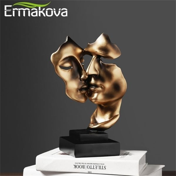 ERMAKOVA 27cm Romantic Couple Face Sculpture in Resin, Decorative Mask Statue for Home or Wedding Gift 210924