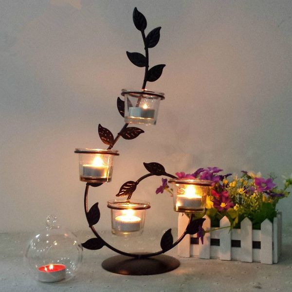Ethnic Roses Candle Holders for a Romantic Dinner with Iron Candlesticks