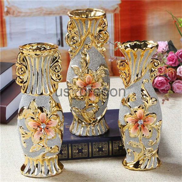 European Gold-Plated Frosted Porcelain Vase for Vintage Home Decor and Weddings