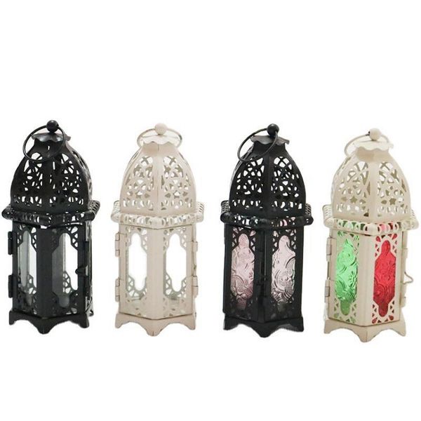 European metal Moroccan glass candlestick with wind lamp design for aromatherapy candles and decorative use