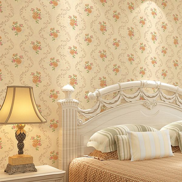 European pastoral floral non-woven wallpaper for cozy bedroom, living room, wedding space, and TV wall decoration with 3D stereo home decor effect