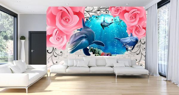 European Roses dolphins Custom 3D Mural Wallpaper 3D Living Room TV Backdrop Bedroom Wall papers Home Decor