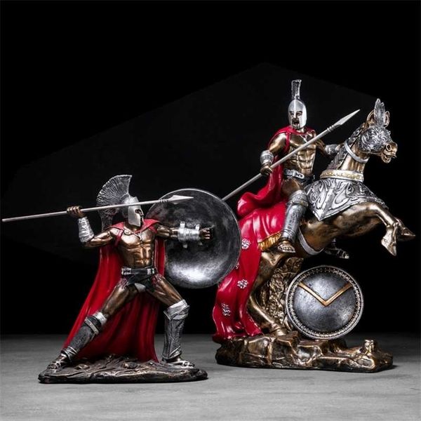 European vintage decor featuring Spartan warrior statue miniatures and armor models for living room or desk display