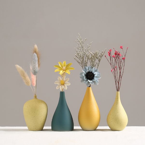 European yellow porcelain small flower vase for DIY, wedding table decor, and home decoration T200703