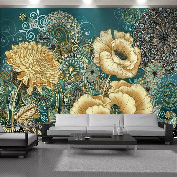 European-style 3D floral wallpaper for elegant home decor in living rooms and bedrooms