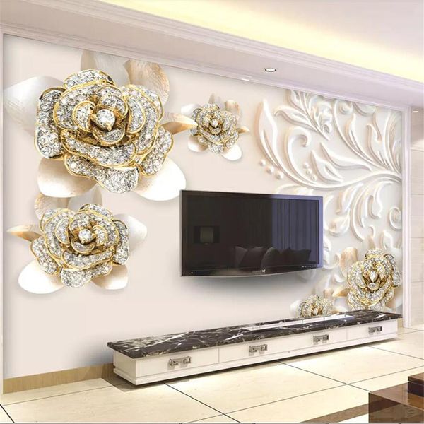 European-style decorative diamond-patterned large custom wall mural with floral and TV sofa motifs in green wallpaper