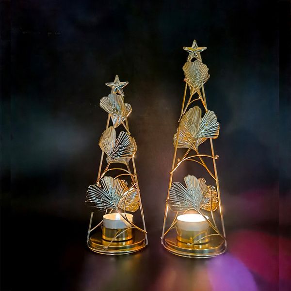 European-style golden apricot leaf tree candle holder, a metal table centerpiece and fragrant candlestick perfect for Christmas or wedding gifts