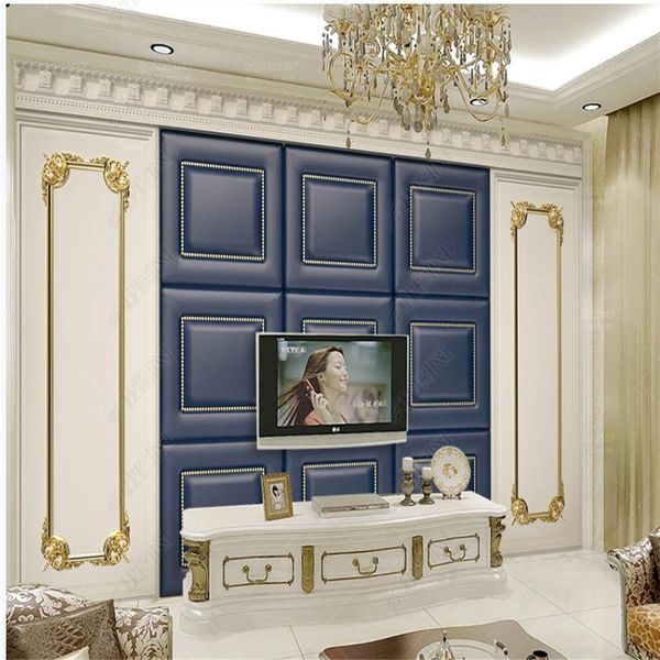European-style textured leather soft TV backdrop 3D wall covering