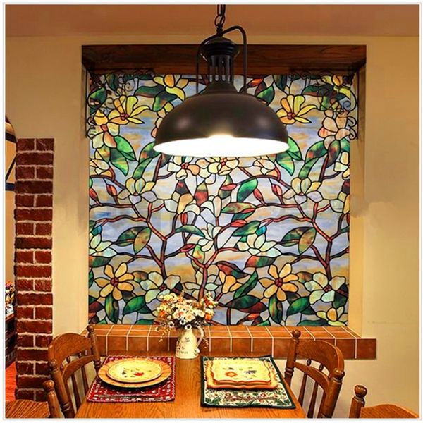 FANCY-FIX Stained Glass Film, Static Adhesive Film Decorative Vinyls Window Glass Vintage Decor, Privacy Tinting Window Sticker 210317