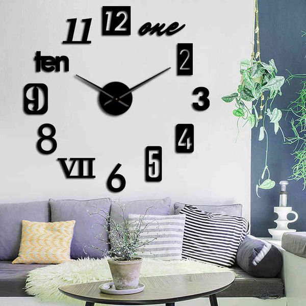 Fashionable 3D DIY Quartz Wall Clock with Acrylic Mirror Stickers for Living Room Decor