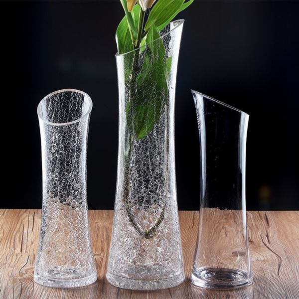 Fashionable crackle-angled rim vase for hydroponic plants with transparent design