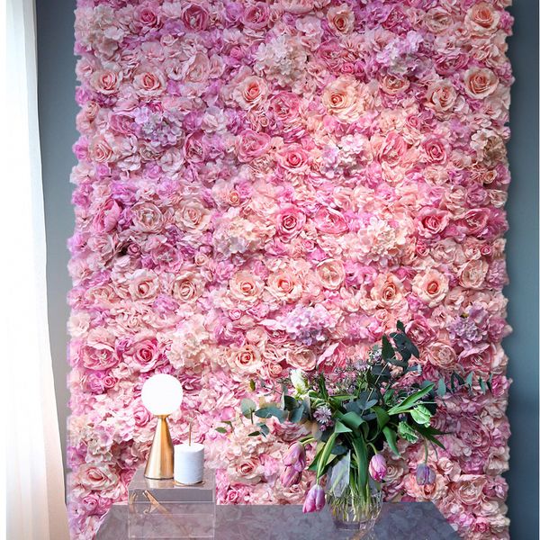 Faux Floral Greenery 40x60cm Silk Rose Flower Champagne Artificial Flower for Wedding Decoration Flower Wall Panels Romantic Wedding Backdro