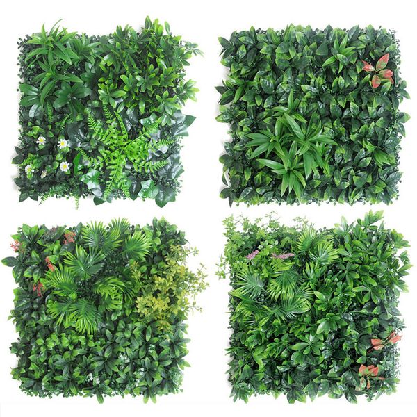 Faux Floral Greenery 50x50CM 3D Artificial Plant Wall Panel Plastic Outdoor Green Lawn DIY Home Decor Wedding Backdrop Garden Grass Wall Flo