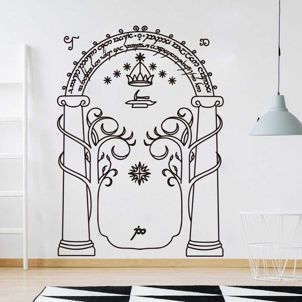 Film wall decal featuring the Mines of Moria door design, perfect for kids' room decor, nursery vinyl stickers, boys' dormitory, and home interior styling