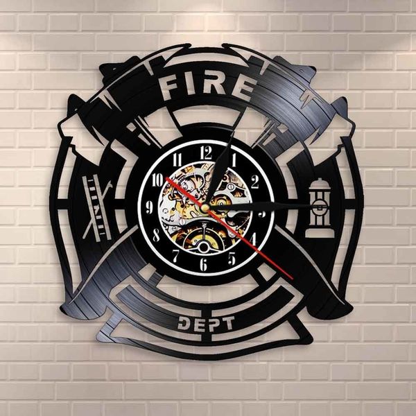 Fire & Rescue-themed vinyl record wall clock for firefighters, a decorative timepiece perfect for man caves