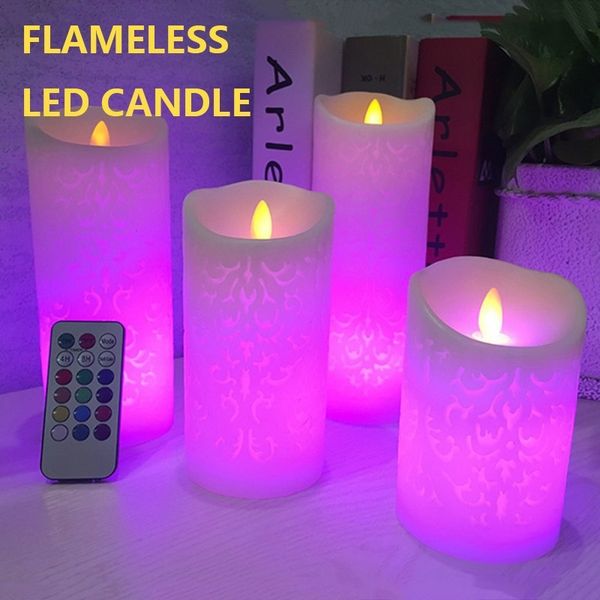 Flameless LED candle with RGB remote, perfect for Christmas, New Year, and wedding decor