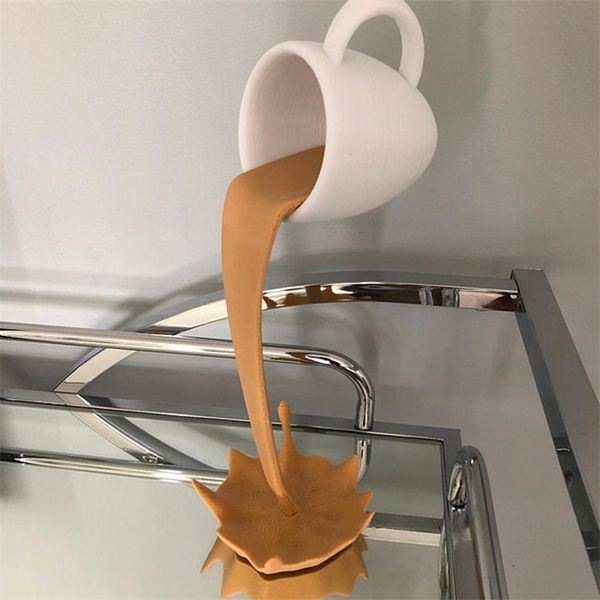Floating Coffee Cup Sculpture - Creative Spilled Pouring Splash Design for Kitchen and Home Decor
