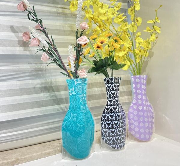 Foldable PVC flower vase, no flowers included, eco-friendly plastic collapsible flower pot, PVC plastic planter