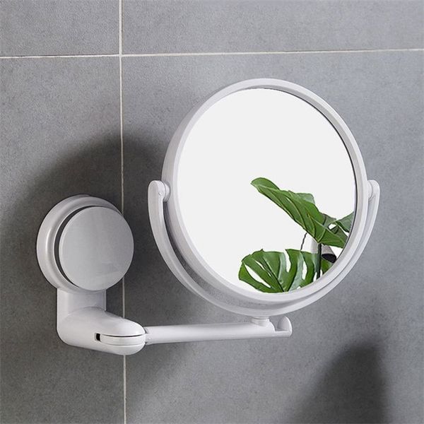 Foldable rotating wall-mounted vanity mirror for home or bathroom, featuring HD round design and free punching option, model T200114