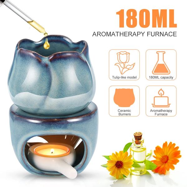 Fragrance lamps for aromatherapy, ceramic tulip-shaped candle holders for essential oil and wax melts