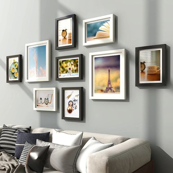 Frames 9PcsSet Natural Wood Picture Wall Decor Po Frame For With Plexiglass Classic Wooden Hanging 231113