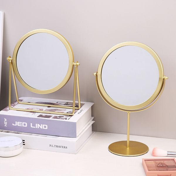 Frames Nordic Wrought Iron Desktop Makeup Mirror Modern Home Decoration Dressing Table Mirrors for Bedroom Hand 230701