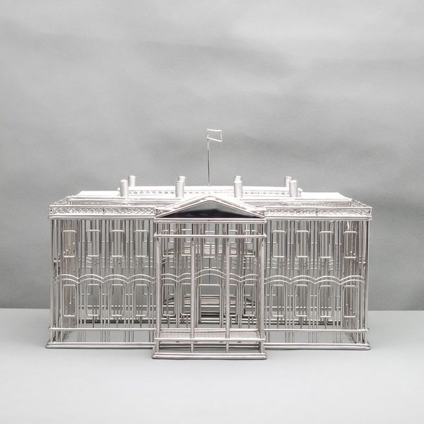 FREE SHIPPING J42 White House Sculpture Wire Model - Handcrafted Stainless Steel Art for Wedding, Birthday, Home, Garden, Office Gifts