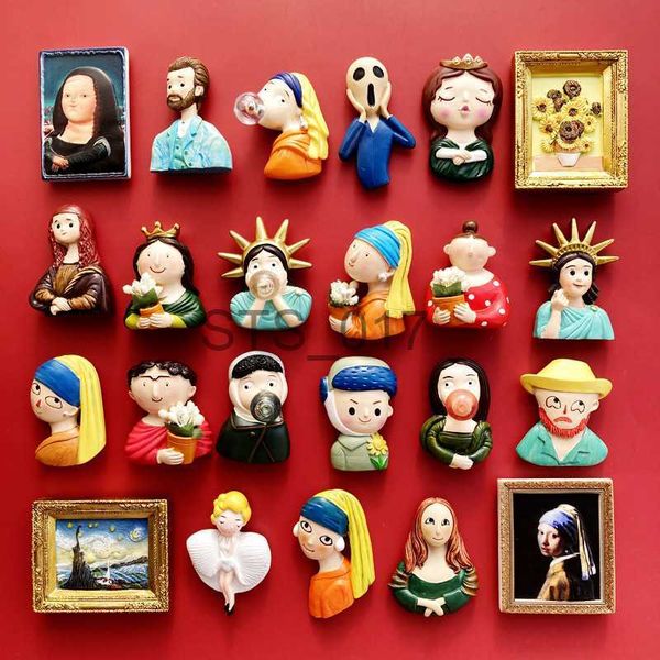 Fridge magnet featuring Mona Lisa and Van Gogh paintings, 3D resin decorative stickers for refrigerator home decor