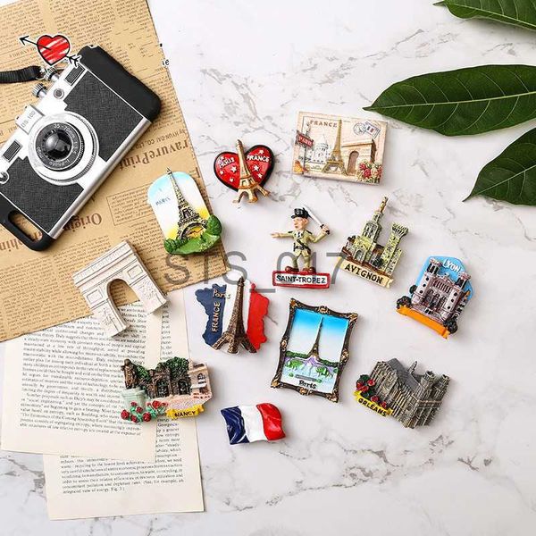 Fridge magnet featuring the French flag with Arc de Triomphe, a Paris, Lyon, and Nancy souvenir resin sticker for refrigerators