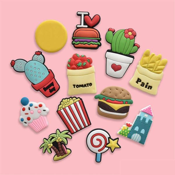 Fridge magnets featuring colorful cartoon hamburger and tomato designs, 3D PVC stickers for refrigerator decoration and early learning