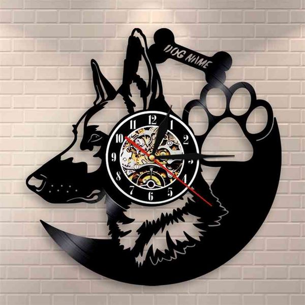 German Shepherd-themed vintage vinyl record wall clock, a perfect gift for dog enthusiasts