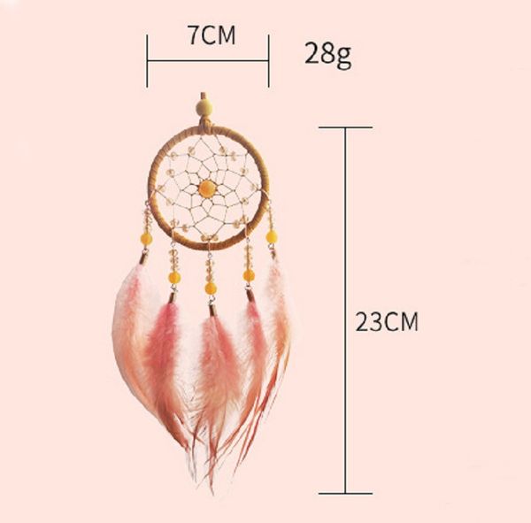 Girls' dream catcher car pendant with feather mirror, a lucky ornament for home and vehicle decor