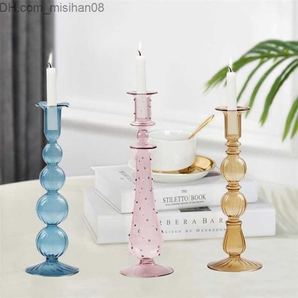 Glass candle holders for elegant home decor and wedding accessories, featuring European retro crystal candlesticks with a drop design