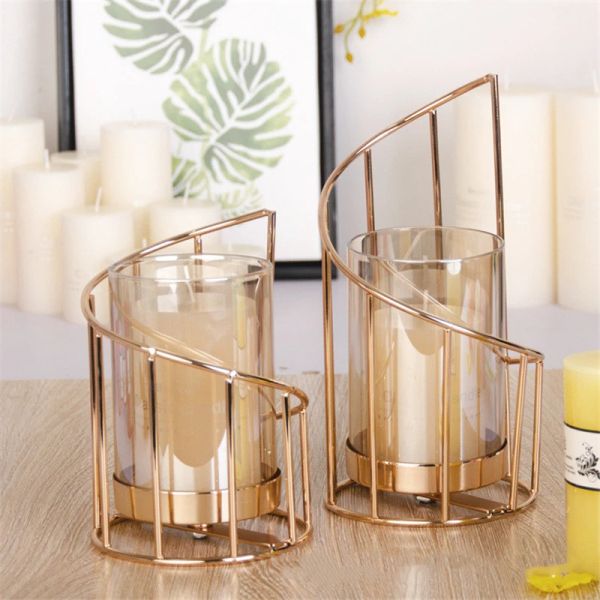 Gold European geometric candle holders for wedding centerpieces and home decor