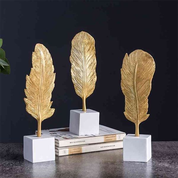 Golden Feather Miniature Figurines for Home and Office Decor, Modern Fairy Garden Accessories