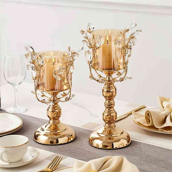 Golden K9 Crystal Candle Lanterns for Weddings, Dining Tables, and Party Decor