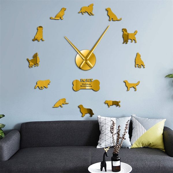 Golden Retriever-themed DIY adhesive wall clock for stylish home decor