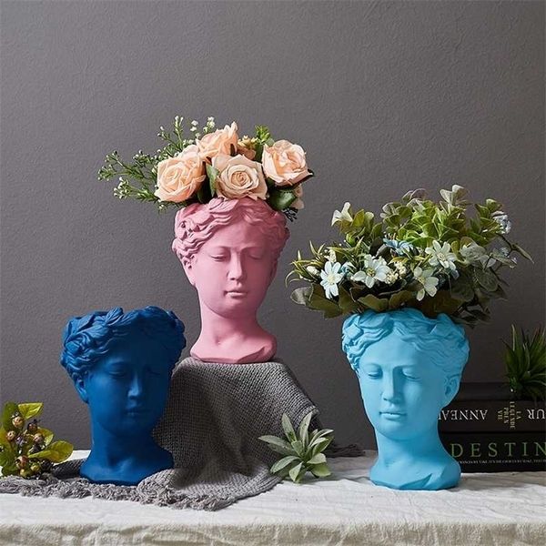 Greek goddess statue flower pots for retro home decor and tabletop ornamentation