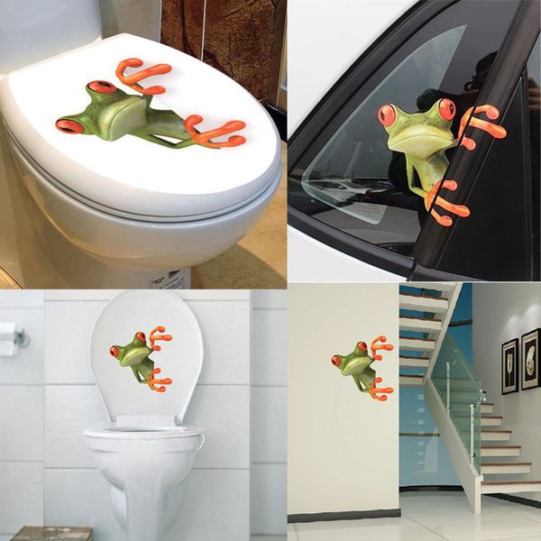 Green Frog Waterproof PVC Reusable Bathroom Toilet Seat Lid Sticker Wall Poster Cover Decor Car Sticker Funny Home Decoration