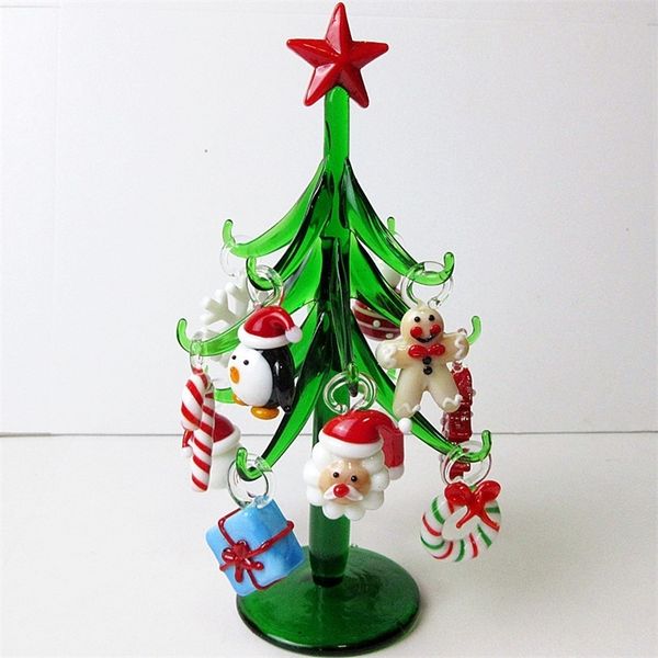 Handcrafted Murano glass figurines and ornaments for home decor, featuring a simulated Christmas tree with 12 pendant accessories