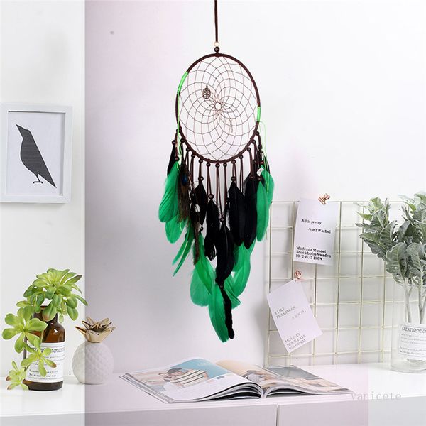 Handcrafted peacock feather dreamcatcher wind chime wall decor in Indian style