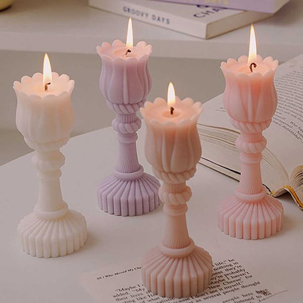 Handcrafted tulip-shaped scented candle in a decorative holder, perfect for weddings, birthdays, and home decor